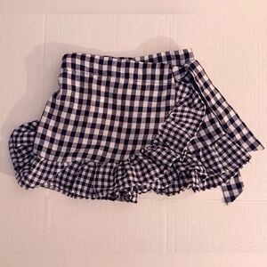 Rare Editions Black and White Ruffled Gingham Wrap Mini Skort